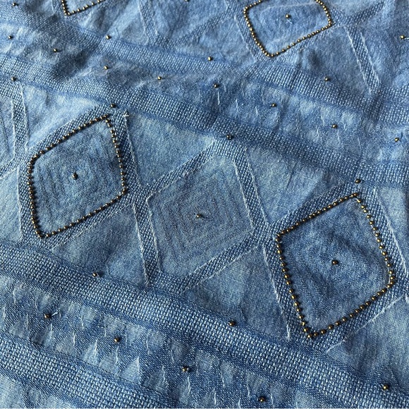 ZARA BEADED HALTER NECK LINEN BLEND DRESS SMALL INDIGO BOHEMIAN TEXTURED SUMMER - Picture 7 of 16